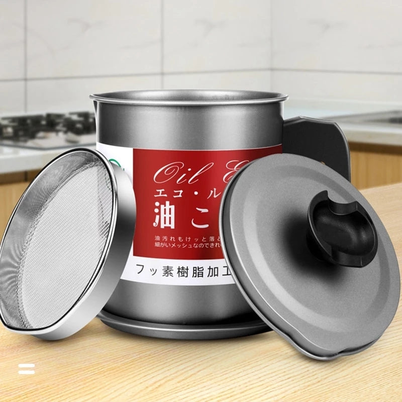 Stainless Steel Grease Container with Strainer for Kitchen Oil Reuse