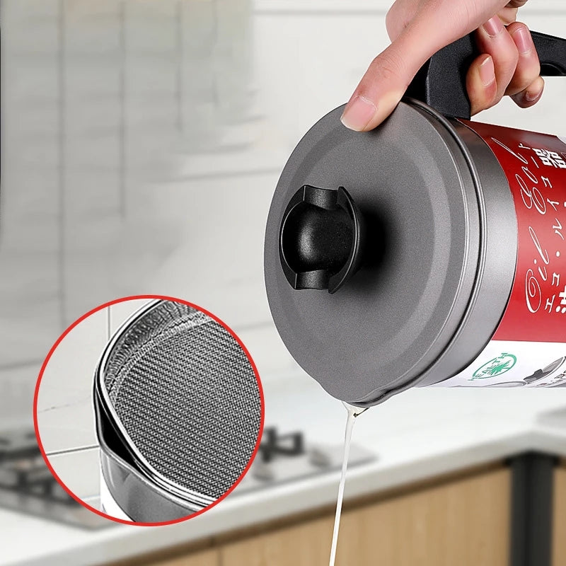 Stainless Steel Grease Container with Strainer for Kitchen Oil Reuse