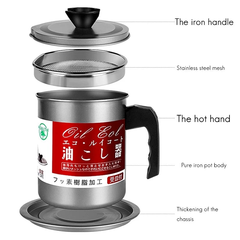 Stainless Steel Grease Container with Strainer for Kitchen Oil Reuse