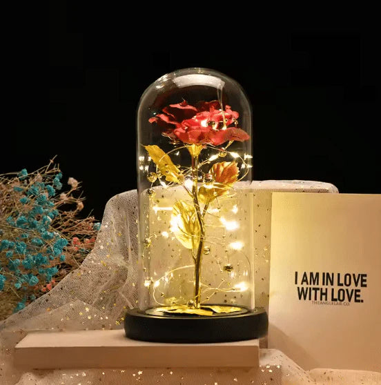 Flower Dome with LED Light – Romantic Glass Decoration Gift